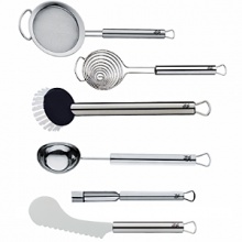 Since 1853 WMF has produced quality-designed products for professional and home use. In keeping with tradition the Profi Plus line of kitchen tools and gadgets are produced and tested with key factors that affect cooking performance: weight, balance, size. The result is over 100 perfect designed tools to choose from - Variety is the spice of life. Stainless steel, dishwasher safe. Shown left to right: strainer, egg separator, washing brush, ice cream scoop, apple corer, tomato knife. Since 1853 WMF has produced quality-designed products for professional and home use. In keeping with tradition the Profi Plus line of kitchen tools and gadgets are produced and tested with key factors that affect cooking performance: weight, balance, size. The result is over 100 perfect designed tools to choose from - Variety is the spice of life. Stainless steel, dishwasher safe. Shown left to right: strainer, egg separator, washing brush, ice cream scoop, apple corer, tomato knife.