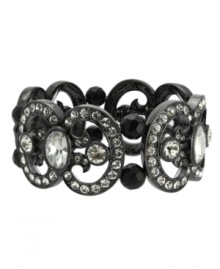 Go glam. Shimmering crystals and hand-faceted jet beads convey a luxe look on T Tahari's Crystal Elegance stretch bracelet. Crafted in hematite tone mixed metal, it's nickel-free and ideally suited for sensitive skin. The stretch design lets it slip on and off gracefully and effortlessly. Approximate diameter: 2-1/2 inches. Go glam. Shimmering crystals and hand-faceted jet beads convey a luxe look on T Tahari's Crystal Elegance stretch bracelet. Crafted in hematite tone mixed metal, it's nickel-free and ideally suited for sensitive skin. The stretch design lets it slip on and off gracefully and effortlessly. Approximate diameter: 2-1/2 inches.