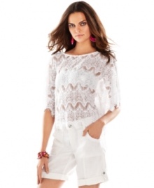 Sexy yet demure, INC's petite eyelash lace top makes the chicest layering piece: try it with a pencil skirt and heels for a dressy look -- or pair it with your brightest, boldest bathing suit for a unique beach coverup! Sexy yet demure, INC's petite eyelash lace top makes the chicest layering piece: try it with a pencil skirt and heels for a dressy look -- or pair it with your brightest, boldest bathing suit for a unique beach coverup!