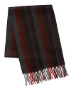 Warm, herringbone multi stripe scarf with fringed ends