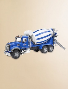 Incredibly realistic 1:16 scale model provides hours of imaginative play, with opening doors, lift-up hood displaying engine block, folding side mirror and hand-cranked mixing barrel.Plastic About 25¾L X 7¼W X 10¾H Recommended for ages 4 and up Made in Germany Incredibly realistic 1:16 scale model provides hours of imaginative play, with opening doors, lift-up hood displaying engine block, folding side mirror and hand-cranked mixing barrel.Plastic About 25¾L X 7¼W X 10¾H Recommended for ages 4 and up Made in Germany