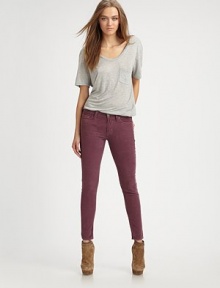 Super-skinny stretch corduroy hugs the body in all the right places.THE FITSlim fitRise, about 8½Inseam, about 30THE DETAILSZip flyFive-pocket style98% cotton/2% spandexMachine washMade in USA of imported fabric Super-skinny stretch corduroy hugs the body in all the right places.THE FITSlim fitRise, about 8½Inseam, about 30THE DETAILSZip flyFive-pocket style98% cotton/2% spandexMachine washMade in USA of imported fabric