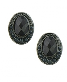 Featuring a combination of jet crystals and Czech stones, 2028's oval button earrings convey vintage-inspired elegance. Crafted in hematite tone mixed metal. Approximate diameter: 3/4 inch. Featuring a combination of jet crystals and Czech stones, 2028's oval button earrings convey vintage-inspired elegance. Crafted in hematite tone mixed metal. Approximate diameter: 3/4 inch.