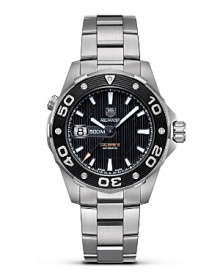 The Aquaracer concept is founded on providing the accuracy that all water sports demand. It is based on the design and features of the timeless TAG Heuer 2000 series launched in 1982. With black dial and black coated steel bezel. Features a date window. The Aquaracer concept is founded on providing the accuracy that all water sports demand. It is based on the design and features of the timeless TAG Heuer 2000 series launched in 1982. With black dial and black coated steel bezel. Features a date window.