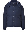 Stylish and sporty, Woolrichs quilted Sierra down jacket is a must for cool weather looks - Stand-up collar, removable hood, long sleeves, elasticized cuffs, hidden two-way front zip and snapped panel, snapped flap pockets, quilted - Modern straight fit - A versatile, classic coat perfect for both city streets and country slopes