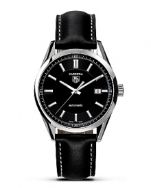 A legendary chronograph. The Carrera Panamericana was an epic race that was started in the 1950s and attracted many of the leading drivers of the time. Juan Manuel Fangio, the famous Argentinian driver who was Formula 1 World Champion five times, won the race in 1953. To pay tribute to this unique adventure, in 1963 TAG Heuer launched the Carrera Chronograph that combined refinement with the spirit of sport. With black dial and a polished steel bezel. Features a date window. A legendary chronograph. The Carrera Panamericana was an epic race that was started in the 1950s and attracted many of the leading drivers of the time. Juan Manuel Fangio, the famous Argentinian driver who was Formula 1 World Champion five times, won the race in 1953. To pay tribute to this unique adventure, in 1963 TAG Heuer launched the Carrera Chronograph that combined refinement with the spirit of sport. With black dial and a polished steel bezel. Features a date window.