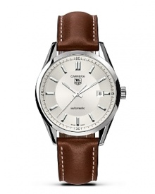 A legendary chronograph. The Carrera Panamericana was an epic race that was started in the 1950s and attracted many of the leading drivers of the time. Juan Manuel Fangio, the famous Argentinian driver who was Formula 1 World Champion five times, won the race in 1953. To pay tribute to this unique adventure, in 1963 TAG Heuer launched the Carrera Chronograph that combined refinement with the spirit of sport. With silver dial and a polished steel bezel. Features a date window. A legendary chronograph. The Carrera Panamericana was an epic race that was started in the 1950s and attracted many of the leading drivers of the time. Juan Manuel Fangio, the famous Argentinian driver who was Formula 1 World Champion five times, won the race in 1953. To pay tribute to this unique adventure, in 1963 TAG Heuer launched the Carrera Chronograph that combined refinement with the spirit of sport. With silver dial and a polished steel bezel. Features a date window.