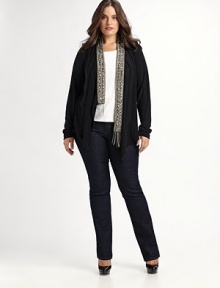 A sartorial classic updated with stunning bead and chain details. Bead and multi-chain trimLong sleevesRuffle hemAbout 26 from shoulder to hem60% polyester/37% rayon/3% spandexDry cleanMade in USA A sartorial classic updated with stunning bead and chain details. Bead and multi-chain trimLong sleevesRuffle hemAbout 26 from shoulder to hem60% polyester/37% rayon/3% spandexDry cleanMade in USA