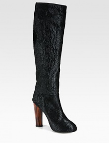 An ultra-seductive silhouette rendered in lush pony hair with a towering wooden heel. Wooden heel, 4½ (115mm)Hidden platform, ¾ (20mm)Compares to a 3¾ heel (95mm)Shaft, 16Leg circumference, 13Pony hair upperPull-on styleLeather lining and solePadded insoleMade in Italy An ultra-seductive silhouette rendered in lush pony hair with a towering wooden heel. Wooden heel, 4½ (115mm)Hidden platform, ¾ (20mm)Compares to a 3¾ heel (95mm)Shaft, 16Leg circumference, 13Pony hair upperPull-on styleLeather lining and solePadded insoleMade in Italy
