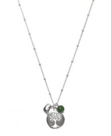Add symbolic meaning to your style with this beautiful representative of growth and life. Fossil's tree of life pendant features a cut-out design accented by a dyed jade bead and small bird charm. Setting and chain crafted in silver tone mixed metal. Approximate length: 16 inches + 2-inch extender. Approximate drop: 3/4 inch. Add symbolic meaning to your style with this beautiful representative of growth and life. Fossil's tree of life pendant features a cut-out design accented by a dyed jade bead and small bird charm. Setting and chain crafted in silver tone mixed metal. Approximate length: 16 inches + 2-inch extender. Approximate drop: 3/4 inch.
