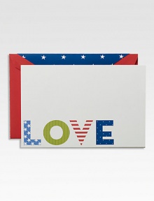 Bold and brightly hued prints and patterns take the shape of one of our favorite words to make this set of 10 flat cards positively pen-worthy.Set of 10 cards and envelopesApprox. 4¼ X 6 Made in USA Bold and brightly hued prints and patterns take the shape of one of our favorite words to make this set of 10 flat cards positively pen-worthy.Set of 10 cards and envelopesApprox. 4¼ X 6 Made in USA
