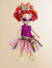 Based on the character from the book by Jane O'Connor and illustrated by Robin Preiss Glasser, this doll has wild red yarn hair, decorated with bows, butterflies, a crown and other fancy stuff. Fancy Nancy is wearing a bright colorful dress with lots of sparkels, glitter and glitz. Her pink sunglasses are her special trademark. 18H X 5½W X 3D About 1¼ pounds Recommended for ages 3 to 7Please note: Book sold separately. 