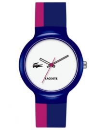 A bright color combo brings retro Lacoste style to this sporty Goa collection watch.