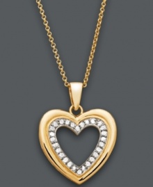 Sweetly romantic. Victoria Townsend's adorable open-cut heart pendant features an inner row of round-cut diamonds (1/4 c.t. t.w). Setting and chain crafted in 18k gold over sterling silver. Approximate length: 18 inches. Approximate drop: 1 inch. Sweetly romantic. Victoria Townsend's adorable open-cut heart pendant features an inner row of round-cut diamonds (1/4 c.t. t.w). Setting and chain crafted in 18k gold over sterling silver. Approximate length: 18 inches. Approximate drop: 1 inch.