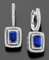 Anything but ordinary. These exquisite earrings feature emerald-cut sapphire (1-3/8 ct. t.w.) and round-cut diamond (3/8 ct. t..w) set in 14k white gold. Approximate drop: 1 inch.