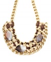 Inspired by the earth. Bar III's natural-hued statement necklace combines brown acrylic stones in a woven setting. Crafted in gold-plated mixed metal. Approximate length: 22 inches. Approximate drop length: 1-1/2 inches. Approximate drop width: 10 inches.