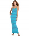 Multicolor stripes of the thick and thin variety add sporty style to this maxi dress from JJ Basics!