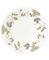 Well-crafted blooms create the illusion of texture on the sleek white porcelain of Oleg Cassini's Kavita salad plate. A charming complement to the dinnerware collection.