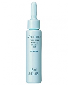 Shiseido Pureness Blemish Clearing Gel. A medicated gel that effectively clears up acne as it purifies and refreshes skin. Calms and soothes flare-ups and redness associated with acne and helps prevent the appearance of new acne. Formulated with salicylic acid to reduce the cause of acne. Contains a purifying agent proven to keep skin clean in combination with an aromachology-based fragrance. Use daily as needed after cleansing.
