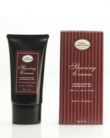 The Art of Shaving Shaving Cream protects the skin from irritation and razor burn. Rich with glycerin, coconut oil and essential oils, the Shaving Cream leaves your skin smooth and moisturized. For optimum results: Prepare your skin with Sandalwood Pre-Shave Oil. Apply Sandalwood Shaving Cream with Shaving Brush to generate a rich warm lather, soften and lift the beard, open pores, bring sufficient water to the skin and gently exfoliate. Soothe, refresh and regenerate the skin after shaving with Sandalwood After-Shave Balm. The Art of Shaving Shaving Cream protects the skin from irritation and razor burn. Rich with glycerin, coconut oil and essential oils, the Shaving Cream leaves your skin smooth and moisturized. For optimum results: Prepare your skin with Sandalwood Pre-Shave Oil. Apply Sandalwood Shaving Cream with Shaving Brush to generate a rich warm lather, soften and lift the beard, open pores, bring sufficient water to the skin and gently exfoliate. Soothe, refresh and regenerate the skin after shaving with Sandalwood After-Shave Balm.