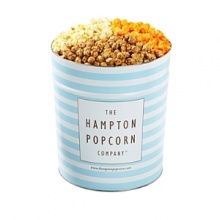 Send an extraordinary gift that will amaze your family, friends and clients. This 3.5 gallon popcorn tin includes 3 savory flavors: Butter, Caramel and Orange Cheddar. Send an extraordinary gift that will amaze your family, friends and clients. This 3.5 gallon popcorn tin includes 3 savory flavors: Butter, Caramel and Orange Cheddar.