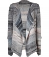 Paint soft sophistication into Downtown-cool looks with Zadig & Voltaires chunky knit open cardigan, finished in cool shades of faded sand-grey - Collarless, long seamed sleeves, asymmetrical cuffs, front dropped stitch detail, ribbed trim - Easy, relaxed fit - Style with edgy leather leggings and contemporary carryalls