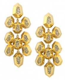 Fashionably faceted. A unique faceted design adds a distinctive dimension to Vince Camuto's chic chandelier earrings. Embellished with glittering glass accents, they're crafted in gold tone mixed metal. Approximate drop: 2-3/4 inches. Fashionably faceted. A unique faceted design adds a distinctive dimension to Vince Camuto's chic chandelier earrings. Embellished with glittering glass accents, they're crafted in gold tone mixed metal. Approximate drop: 2-3/4 inches.
