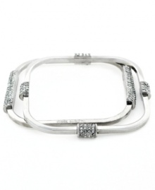 A distinctively designed duo. Whether you wear them together or separately, Vince Camuto's set of two square bangles are sure to look stylish. Made in silver tone mixed metal, they're elegantly embellished with sparkling pave crystals. Approximate diameter: 2-3/4 inches. A distinctively designed duo. Whether you wear them together or separately, Vince Camuto's set of two square bangles are sure to look stylish. Made in silver tone mixed metal, they're elegantly embellished with sparkling pave crystals. Approximate diameter: 2-3/4 inches.
