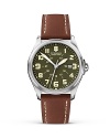 A stylish leather strap with contrast stitching lends vintage style to this watch from Swiss Army.