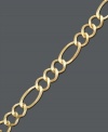 A must-have addition to your accessory collection. Bracelet features a simple chain with a crafty figaro link. Crafted in 14k gold. Approximate length: 9 inches. Approximate width: 5 mm.