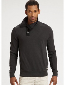 A fashion-forward, funnel neck style constructed in a soft, cotton jersey knit accented by a wide-set button placket in a modern, relaxed fit.Five-button placketFunnel neckSide slash pocketsBanded cuffs and hemCottonMachine washImported