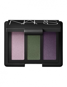 Sophisticated and striking combinations of NARS eyeshadow shades. Worn separately or together, all Trio Eyeshadow shades feature micronized powders that are highly pigmented, long-wearing and crease-resistant. Color glides on smoothly and evenly and blends effortlessly. True color applicationCan be applied dry or with a dampened brush for more intensityMulti-function use for shading, lining and highlighting the eyes Sophisticated and striking combinations of NARS eyeshadow shades. Worn separately or together, all Trio Eyeshadow shades feature micronized powders that are highly pigmented, long-wearing and crease-resistant. Color glides on smoothly and evenly and blends effortlessly. True color applicationCan be applied dry or with a dampened brush for more intensityMulti-function use for shading, lining and highlighting the eyes