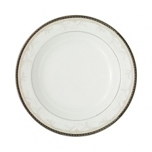 Brocade achieves an understated elegance by a combination of three design elements: a richly textured pattern of acanthus leaves; the neutral versatility of taupe; and a dramatic black band with Greek key detailing in platinum. Brocade achieves an understated elegance by a combination of three design elements: a richly textured pattern of acanthus leaves; the neutral versatility of taupe; and a dramatic black band with Greek key detailing in platinum.