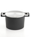 Marvelous meals made easy-this cast aluminum essential steps up to every task with a heavy-duty nonstick ceramic coating that releases food fast and guarantees an eco-friendly PFOA- and PTFE-free approach to the art of cuisine. The innovative lid design doubles as a handy hot plate & also, thanks to special holes in the rim of this stockpot, can stay on during pouring for mess-less prep. 3-year warranty.