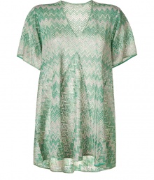 With the signature Missoni zigzag print and a retro-chic shape, this summery-hued top boasts season-defying style - Tunic style, relaxed silhouette, V-neck, short sleeves - Style with high-waisted skinny jeans, a draped cardigan, and platform sandals With the signature Missoni zigzag print and a retro-chic shape, this summery-hued top boasts season-defying style - Tunic style, relaxed silhouette, V-neck, short sleeves - Style with high-waisted skinny jeans, a draped cardigan, and platform sandals