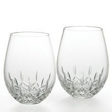 The eternal Lismore pattern goes trendy with Lismore Nouveau stemless wines. Purposefully designed for varieties of complex red wines such as Merlot and Cabernet Sauvignon, as well as light to medium-bodied red wines like Dolcetto, Sangiovese and Zinfandel, these crystal vessels allow the full flavors to take shape while capturing the true acidity of the blend. Designed to add casual elegance to every day use. Set of 2; 16 oz. The eternal Lismore pattern goes trendy with Lismore Nouveau stemless wines. Purposefully designed for varieties of complex red wines such as Merlot and Cabernet Sauvignon, as well as light to medium-bodied red wines like Dolcetto, Sangiovese and Zinfandel, these crystal vessels allow the full flavors to take shape while capturing the true acidity of the blend. Designed to add casual elegance to every day use. Set of 2; 16 oz.