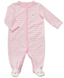 She'll be as cuddly as a sweet kitten in this comfortable terry-cloth coverall from Carter's. She'll be as cuddly as a sweet kitten in this comfortable terry-cloth coverall from Carter's.