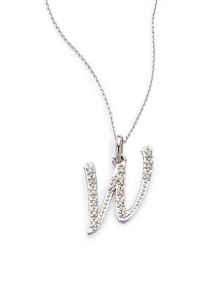 THE LOOK14k white gold.09 tcwW initial pendantSpring ring claspTHE FITLength, about 16Pendant size, about ¼W X ¾LTHE MATERIAL14k white goldDiamondsORIGINImported