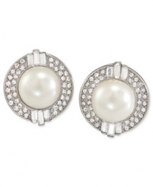 Truly elegant. Carolee's clip-on earrings are crafted from silver-tone mixed metal with glass pearls and glass crystals for a stylish touch. Clip-on backing for non-pierced ears. Approximate drop: 1/8 inch. Truly elegant. Carolee's clip-on earrings are crafted from silver-tone mixed metal with glass pearls and glass crystals for a stylish touch. Clip-on backing for non-pierced ears. Approximate drop: 1/8 inch.