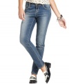 Rhinestoned back pockets equip these medium wash skinny jeans with dazzle power! From Jou Jou.