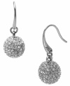 Disco inferno. Subtle drops pack a punch with pave-set glass accents. Earrings crafted in polished silver tone mixed metal with the Michael Kors logo engraved into the backing. Approximate drop length: 1/2 inch. Approximate drop width: 1/4 inch.