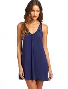 THE LOOKGathered v-neck Lace inset strapsGathered bodiceBack v-neck Back double tie closureTHE FITAbout 30 from shoulder to hemTHE MATERIAL94% modal/6% spandexCARE & ORIGINMachine washImported THE LOOKGathered v-neck Lace inset strapsGathered bodiceBack v-neck Back double tie closureTHE FITAbout 30 from shoulder to hemTHE MATERIAL94% modal/6% spandexCARE & ORIGINMachine washImported