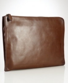 A sleek leather construction makes this portfolio a polished pick for stowing and transporting important documents. A sleek leather construction makes this portfolio a polished pick for stowing and transporting important documents.