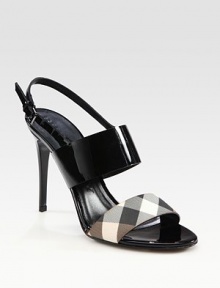 Timeless check design with patent leather straps and an adjustable slingback. Lacquered heel, 3½ (90mm)Patent leather and coated leather upperLeather lining and solePadded insoleMade in ItalyOUR FIT MODEL RECOMMENDS ordering one size up as this style runs small. Timeless check design with patent leather straps and an adjustable slingback. Lacquered heel, 3½ (90mm)Patent leather and coated leather upperLeather lining and solePadded insoleMade in ItalyOUR FIT MODEL RECOMMENDS ordering one size up as this style runs small.