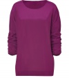 Casual yet chic, this draped sleeve top from DKNY will instantly upgrade your casual basics - Round neck, three-quarter draped sleeves with side ruching, relaxed silhouette, long body - Pair with leather leggings, skinny jeans, or slim trousers