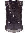 Luxurious top in fine silk - stylish in black and rose - glam, embellished with little sequins - double-layered - cut slim and slightly fitted, with draped round neck - sleeveless - tremendously flattering, posh and sophisticated - a classic evening top that goes fatastic with a pencil skirt, biker or tuxedo pant