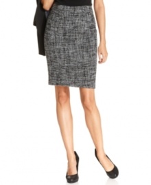 The fabric of the fall season, textural tweed, lends a fresh look to your office wardrobe. Calvin Klein's petite pencil skirt pairs perfectly with tailored jackets, soft blouses and elegant sweater sets. The fabric of the fall season, textural tweed, lends a fresh look to your office wardrobe. Calvin Klein's petite pencil skirt pairs perfectly with tailored jackets, soft blouses and elegant sweater sets.