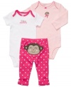 Time to monkey around! Keep her comfy and cute for any play-date with this 3-piece bodysuits and pant set from Carter's.