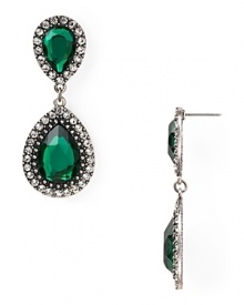 Equal parts beautiful and bewitching, this pair of earrings from Aqua flaunts wicked glamor with their multiple drops of richly hued gemstones. Equal parts beautiful and bewitching, this pair of earrings from Aqua flaunts wicked glamor with their multiple drops of richly hued gemstones.