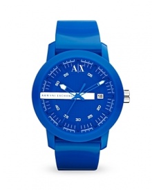 Armani Exchange encourages you to embrace your sporty side with this glossy rubber watch. Boldly styled and designed for maximum durability, it's a game changer. Armani Exchange encourages you to embrace your sporty side with this glossy rubber watch. Boldly styled and designed for maximum durability, it's a game changer.